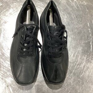 Black Faux Ecco Leather Lace‑Up Sneakers 11